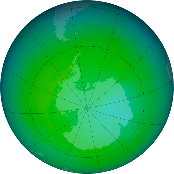 Antarctic ozone map for December 1985